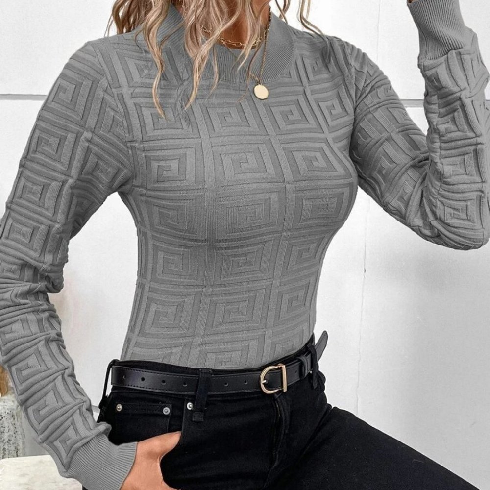 Gray Celeb Style Modern design long sleeved knit Sweater top - Picture 4 of 5